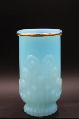 1970's Bristol Blue Avon Milk Glass Tumbler with Gold Rim