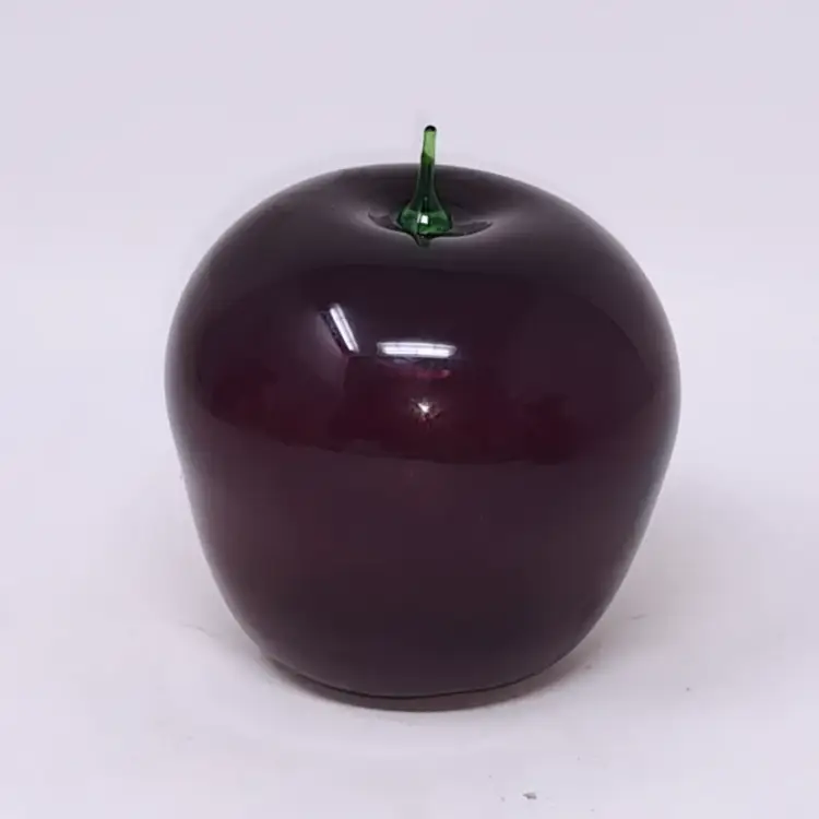 Red Art Glass Apple With Green Applied Glass Stem