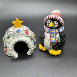 Penguin and Igloo Salt & Pepper Ceramic Shakers by Julie Ueland Retired