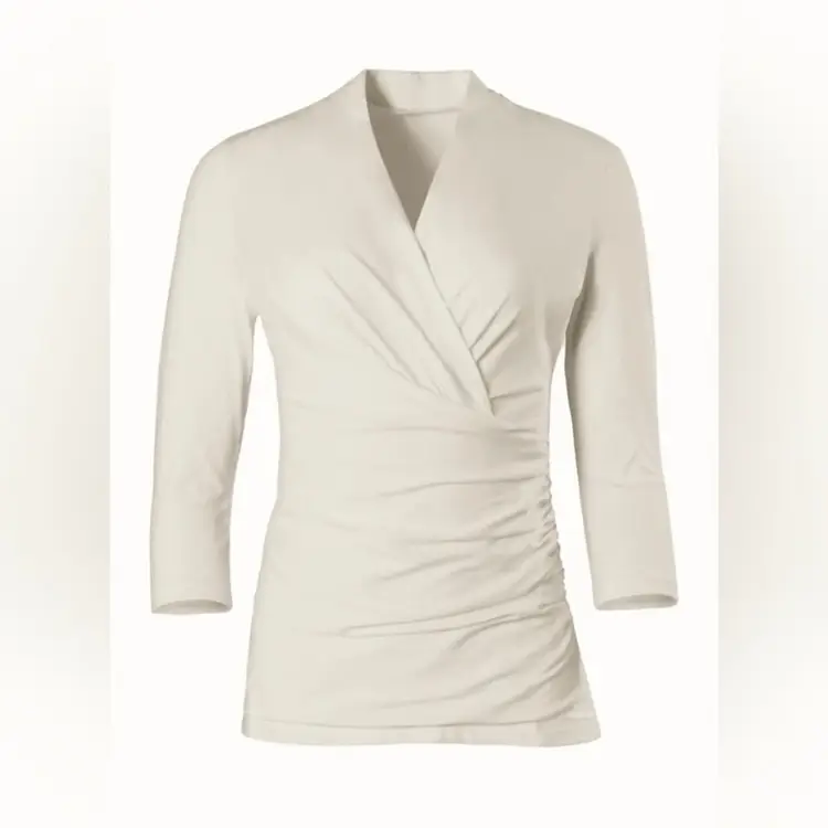 Peruvian Connection Cyprus Pima Cotton Ruched Wrap Top Womens XL Cream Off White