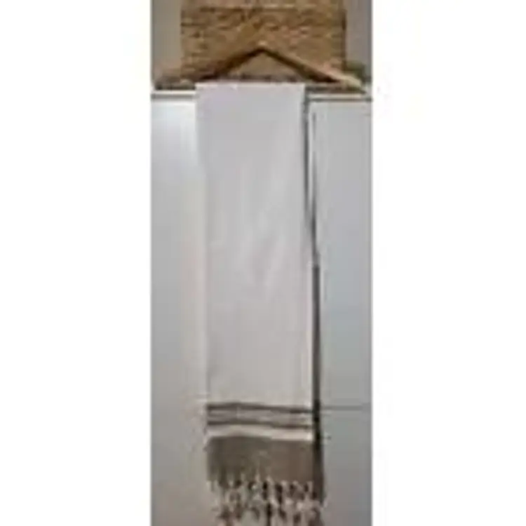 Turkish Beach Towel 100% Cotton White Beige Fringe Quick Dry Extra Long 37 x 70