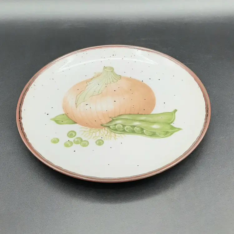 Vintage Asahi Japan Speckled Stoneware Onion Pea Pods Plate