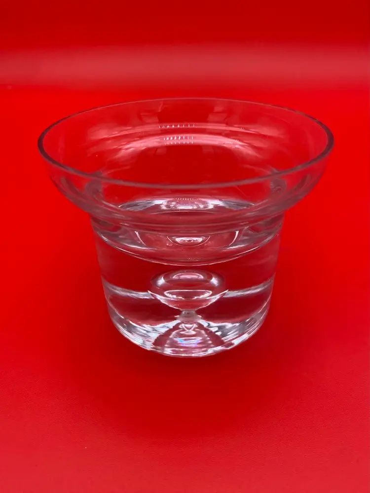 Krosno Poland Hand Blown Clear Crystal Glass Candle Votive w/ Bubble Base