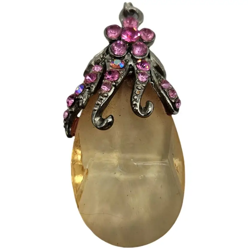 Vintage Pink Octopus Rhinestone Pendant