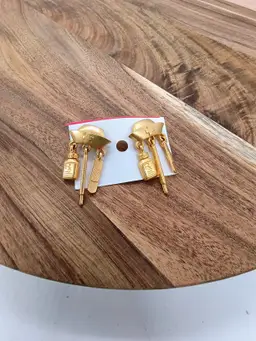 JJ" Jonette Jewelry Gold Tone Nurse's Cap Pierced Dangling Charms Pierced Earrings