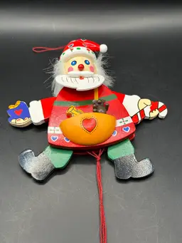Jumping Jack/Hamplemann Wooden Pull String Santa Christmas Ornament Toy