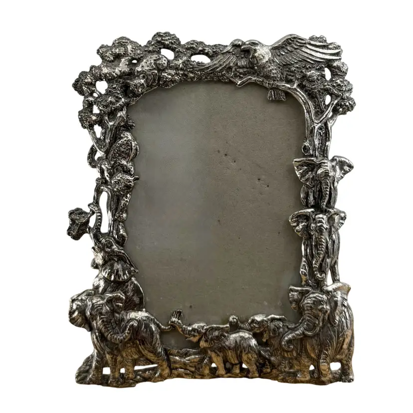 Arthur Court Safari Jungle Sculptural Picture Frame Aluminum Alloy Signed•Dated 1995
6.25” L x 5” W (3.5" X 5" Photo)