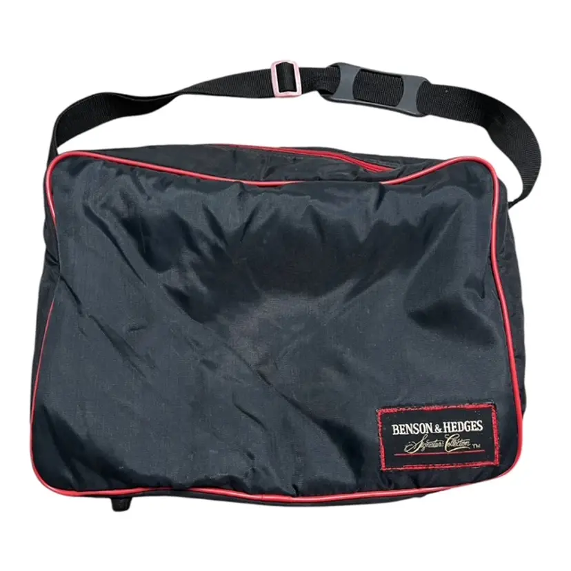 Benson & Hedges Black Picnic Shoulder Bag Signature Collection Nylon W/ Red Piping Adjustable Strap