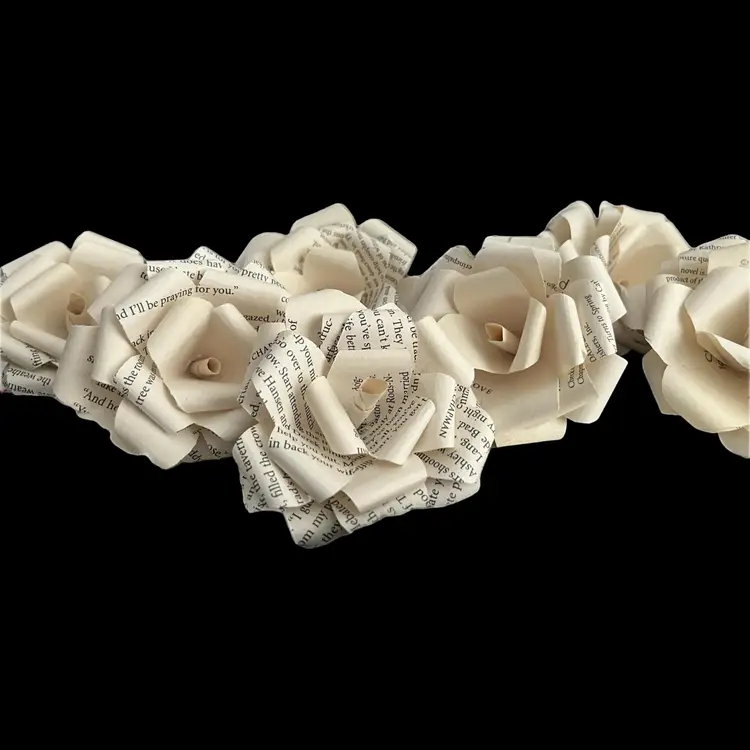 Handmade Long Stem Book Page Roses Bouquet