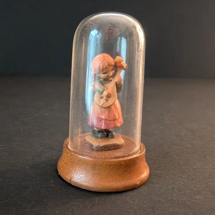 ANRI Ferrandiz "Melody for Two" Wood Carved Figurine Wood Base with Glass Cloche