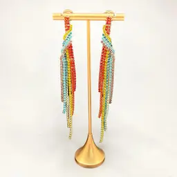 Rainbow Twist Fringe Waterfall Shoulder Duster Pierced Earrings Festival Boho