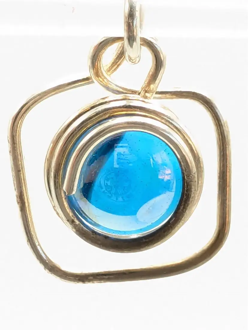 Handcrafted Blue Glass Pendant with Silver Tone Metal