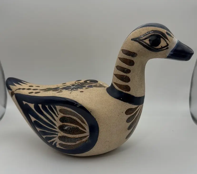Tonala Pottery Hand Painted Duck Made in Mexico Floral 9” long