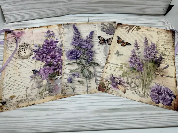 Junk journal pages/Papers Ephemera Sweet Lavender Scrapbooking 