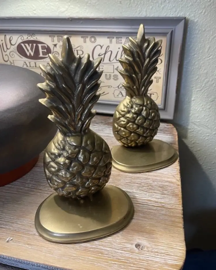 Lovely Vintage set of Mid century brass pineapple bookends