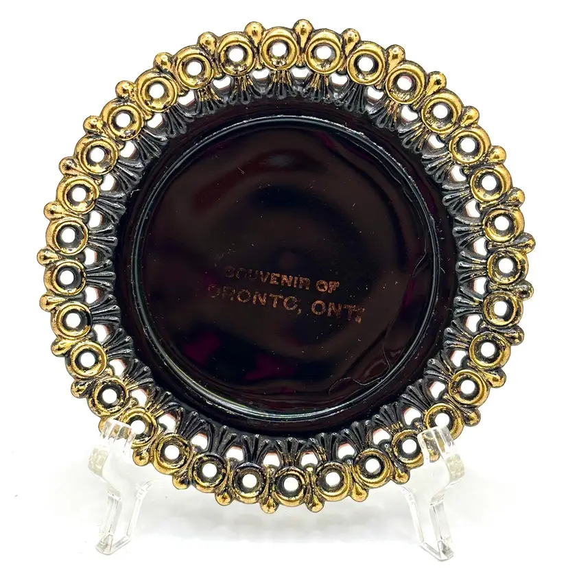 Black Glass Gold Painted Edge Souvenir of Toronto Small Plate 5.5”
