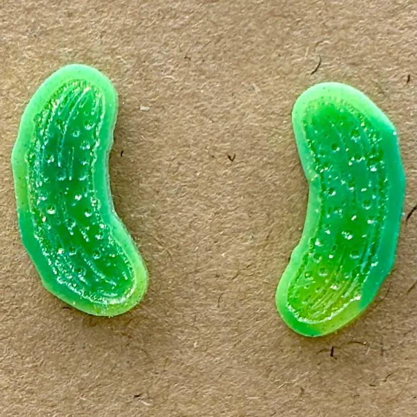 Shades Of Green With Light Green Shimmery Accent Pickle Stud Earrings *GLOWS* Made By Me