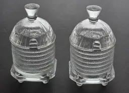 Pair of glass honey jars