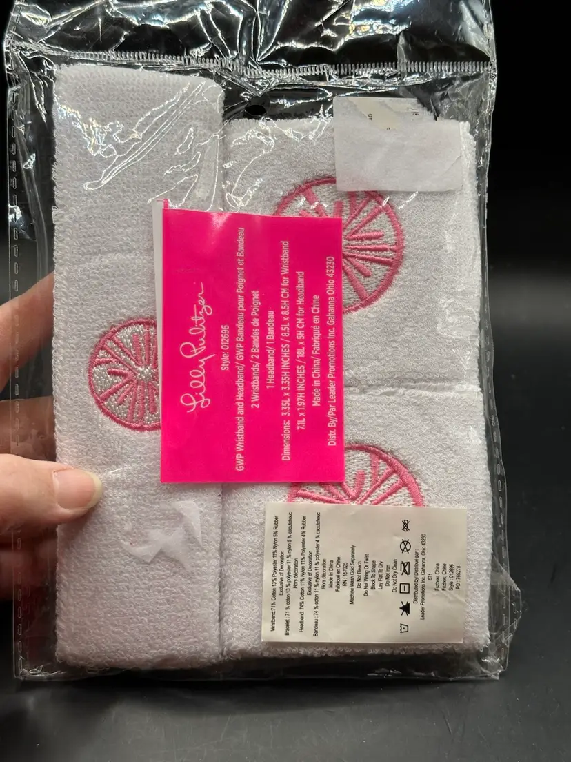 Lilly Pulitzer Headband Wristband Set Resort White Pink Logo Tennis Pickle Sweat