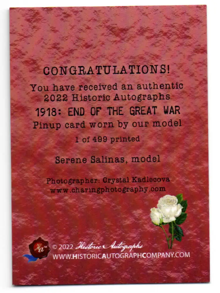 2023 Historic Autographs HA 1918 Pin-up Photo Shoot Parallel Serene Salinas /499