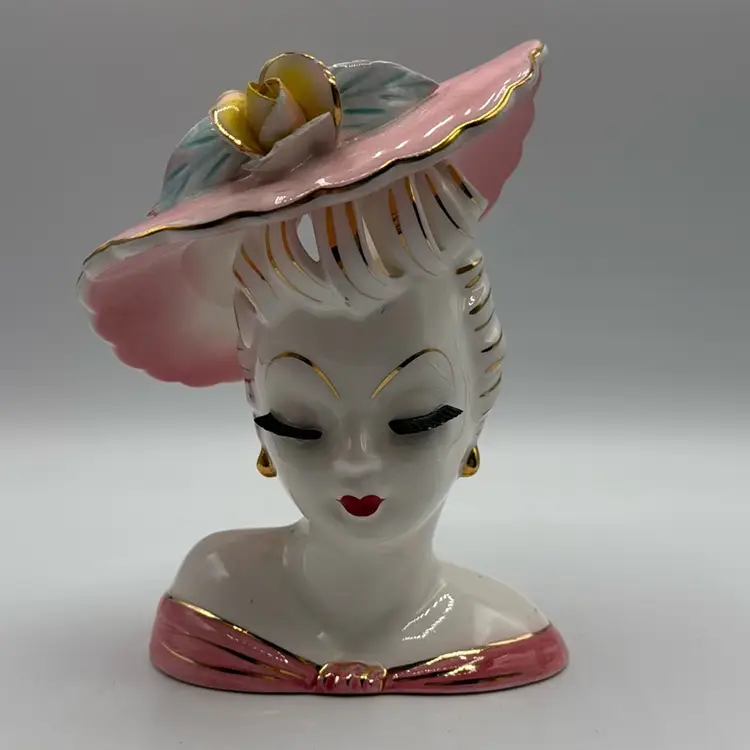 Fancy Hat Lady Head Vase Unmarked AS IS