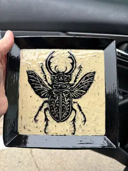 Made By Me - Sgraffito Stag Beetle Square Plate 7” Controlled Chaos Pottery