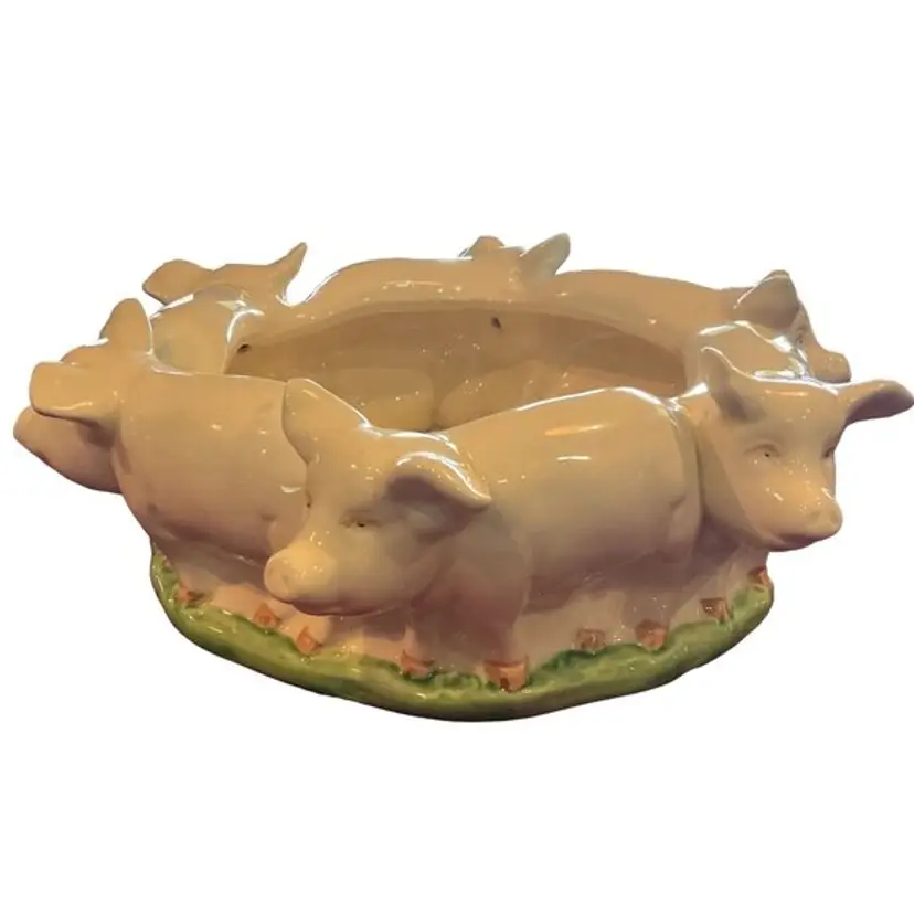 VTG RING OF PIGS PLANTER CERAMIC VANDOR IMPORTS c1979 9.5" X 3.25" JAPAN NO FLAW