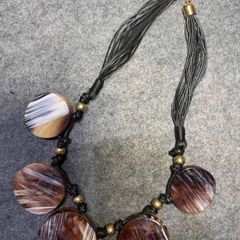 Vintage Reclaimed Tortoise Lucite Double Disk Necklace Choker