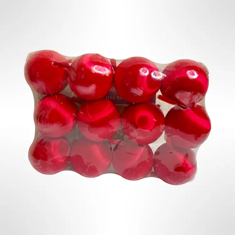 Vintage Snow Foam Ray Glo Balls Red Satin Christmas Ornaments- NOS Pack Of 12