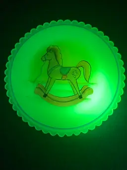 Vintage Fenton Custard Rocking Horse Plate “Hand Painted By J. Brown” No Issues! 3 1/4” Diameter! UV Glow 😎😎😎