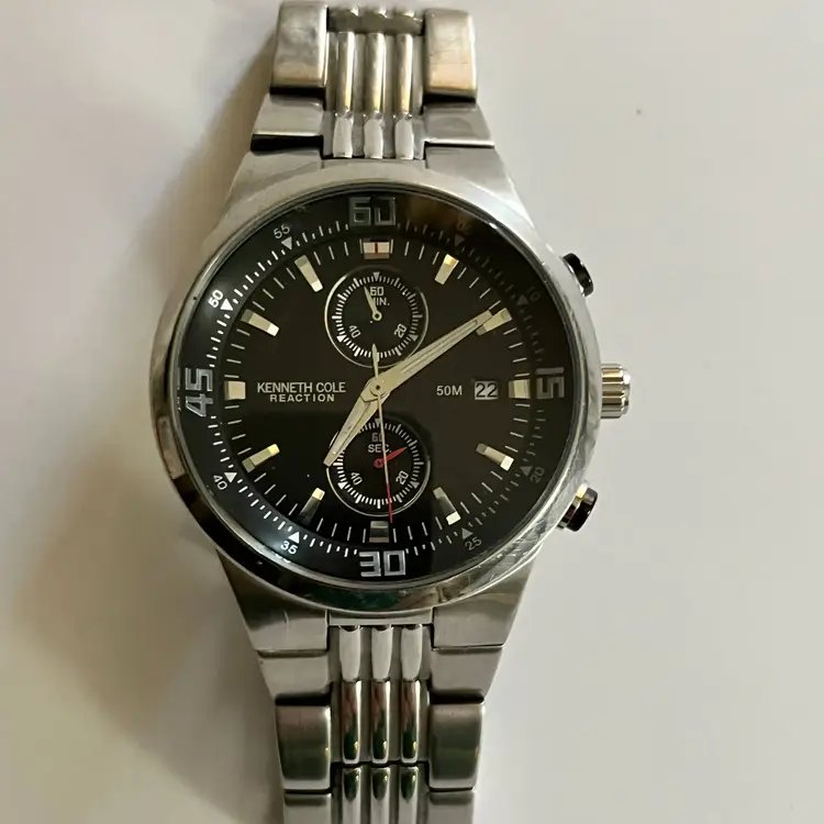 KENNETH COLE REACTION KC3732 Men's Stainless Steel Chronograph Watch Black Dial