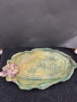 #01 Esther Snow Pottery. Stunning Tray w/ 3D Grapes and Leaves. Wavy Edge. Lot 23