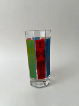 Vintage Retro Boston Drinking Glass. Souvenir Rainbow Colors Landmarks