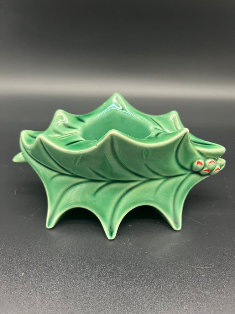 Vintage McCoy Holly Leaf & Berries Votive Candle Holder