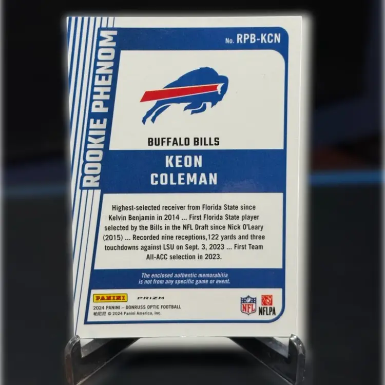 Keon Coleman 2024 Donruss Optic Blue Hyper Rookie Phenom Patch #RPB-KCN Bills