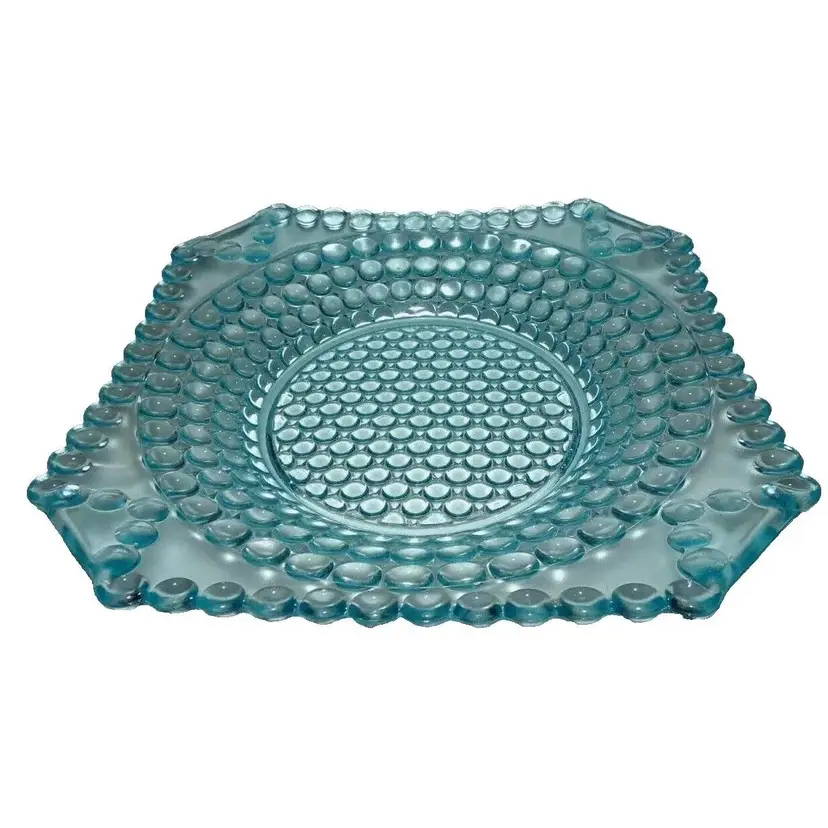 EAPG SENSATION - THOUSAND EYE, Blue 10" Sq. Plate by Adams & Co. 1885