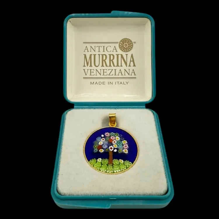 Murano Millefiori Tree Of Life Pendant In Box Multi Color Marked 925 Italy 1 1/4" W/ Bail