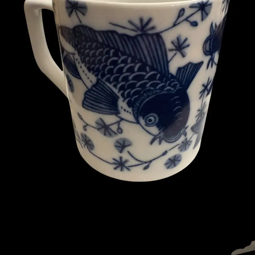 Blue & White Koi Fish Porcelain Coffee/Tea Mug - Chinese 12 oz