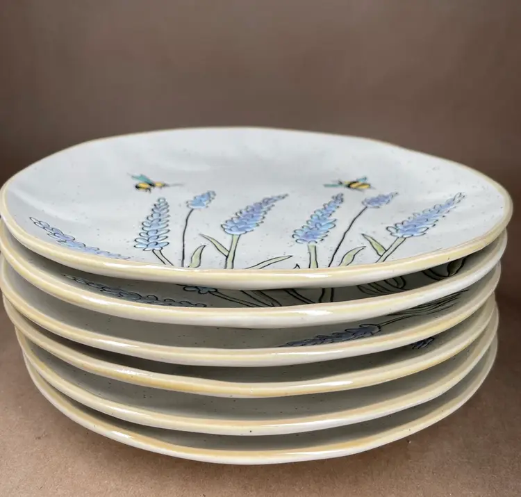 Spectrum Designz Set of 6 Lavender Flowers Garden with Bees Ceramic Salad Plates