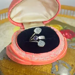 Sterling Silver Moonstone & Amethyst Ring Adjustable