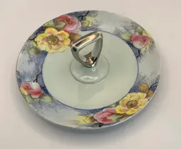 VTG Noritake Morimura Porcelain Tid Bit Bon Bon 1930s Serving Plate With Center Handle. Hand Painted Floral