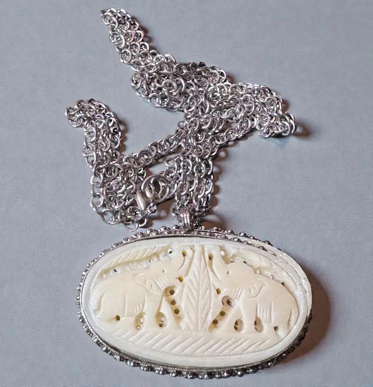 Carved Bovine Pendant 2.5” x 1.5” Pendant On 27” Rolo Chain