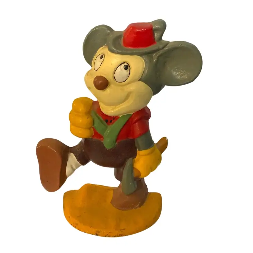 03 Gorgeous Vintage Cast Iron Disney
Mickey Mouse Door Stop Wearing 
Lederhosen German Shorts