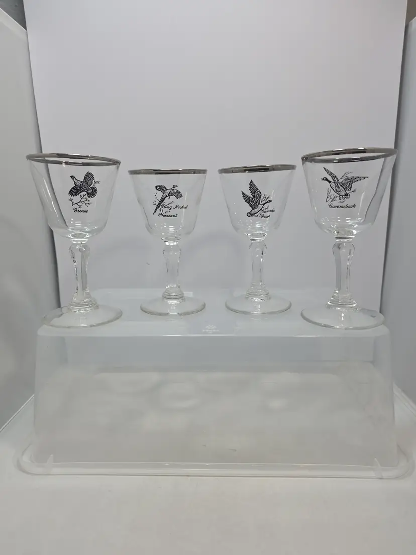 Vintage Set Of 4 Wine Glasses Federal Goose Grouse Pheasant Duck Made In USA