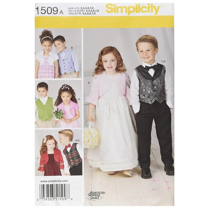 Girls and Boys Dress Vest and Bolero Sewing Pattern, Sizes 3-8,  Wedding, Fancy Clothes Pattern - Simplicity 1509