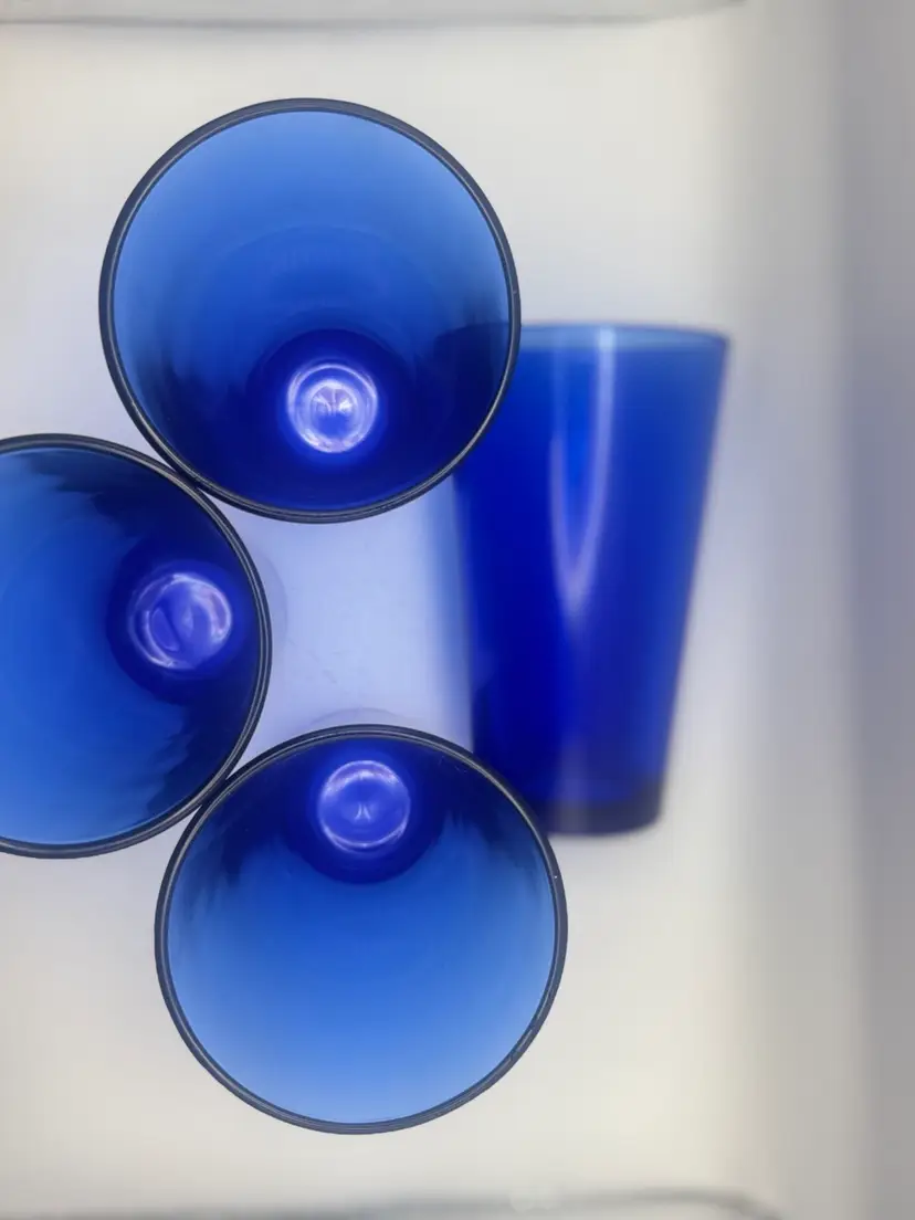 Set Of Four Vintage Libby Cobalt Blue Drinking Glasses 6”, 12 Oz