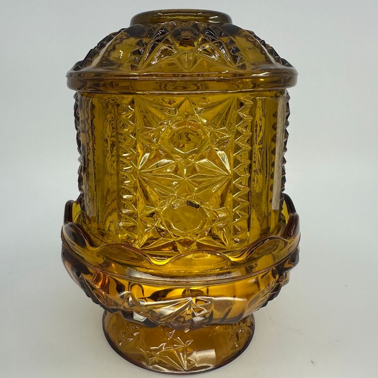 Vintage Indiana Glass Stars & Bars Amber Glass Fairy Lamp