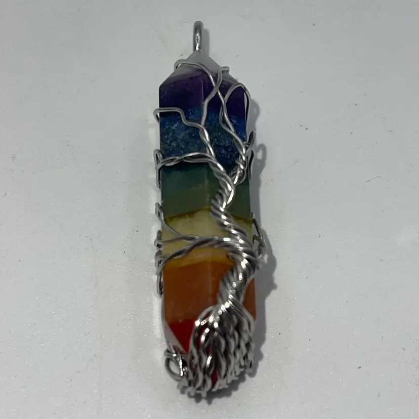 Rainbow multicolored Chakra crystals point Pendant