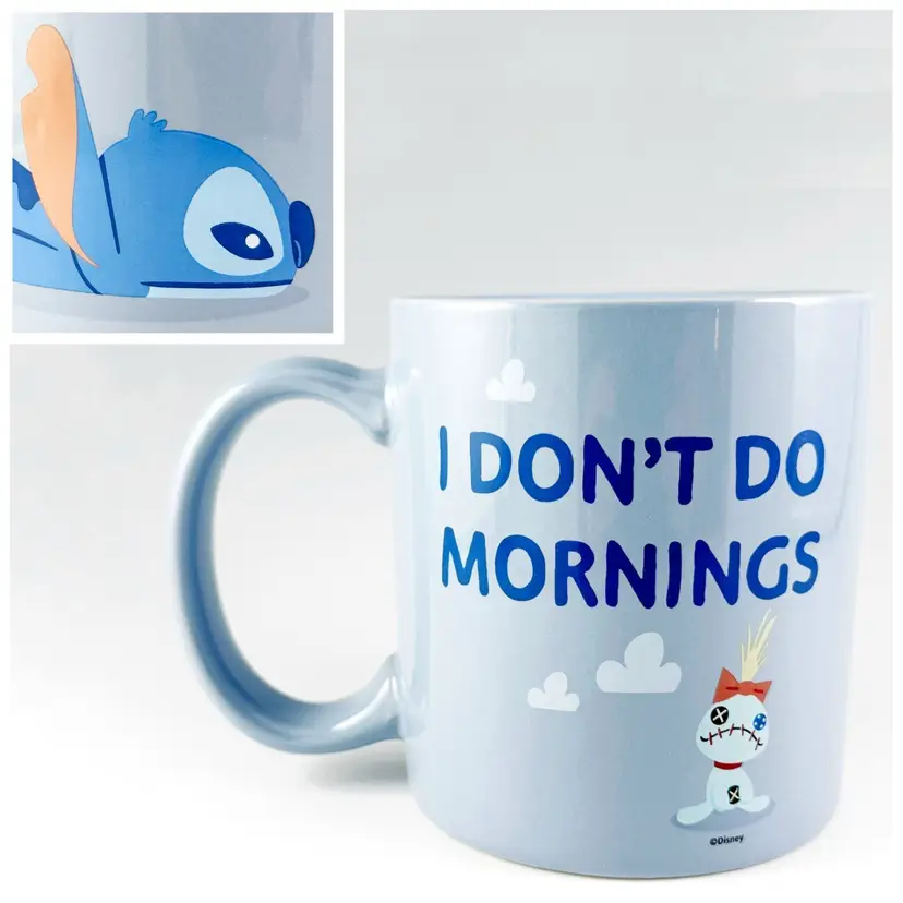 Disney Lilo & Stitch "I Don't Do Mornings" Large 21oz Ceramic Mug Coffee Cup 2024