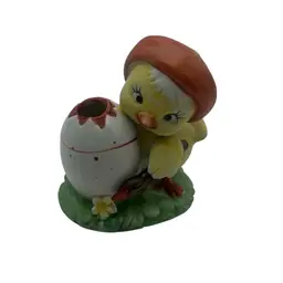 Vintage Lefton Porcelain Chick With An Egg, 3” Tall
